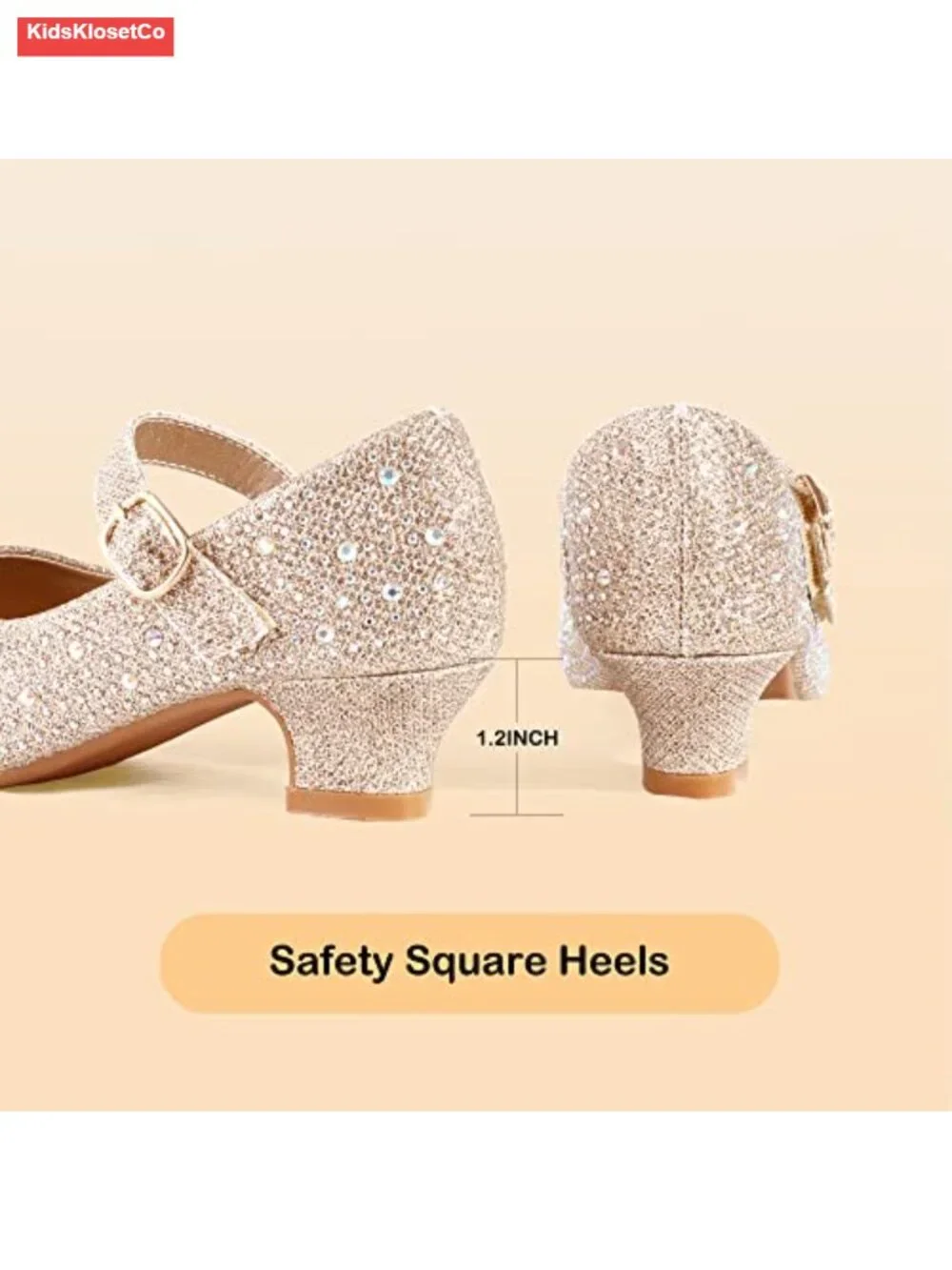 Girls Mary Jane Dress Shoes Low Heel Pumps Rhinestone Sparkle